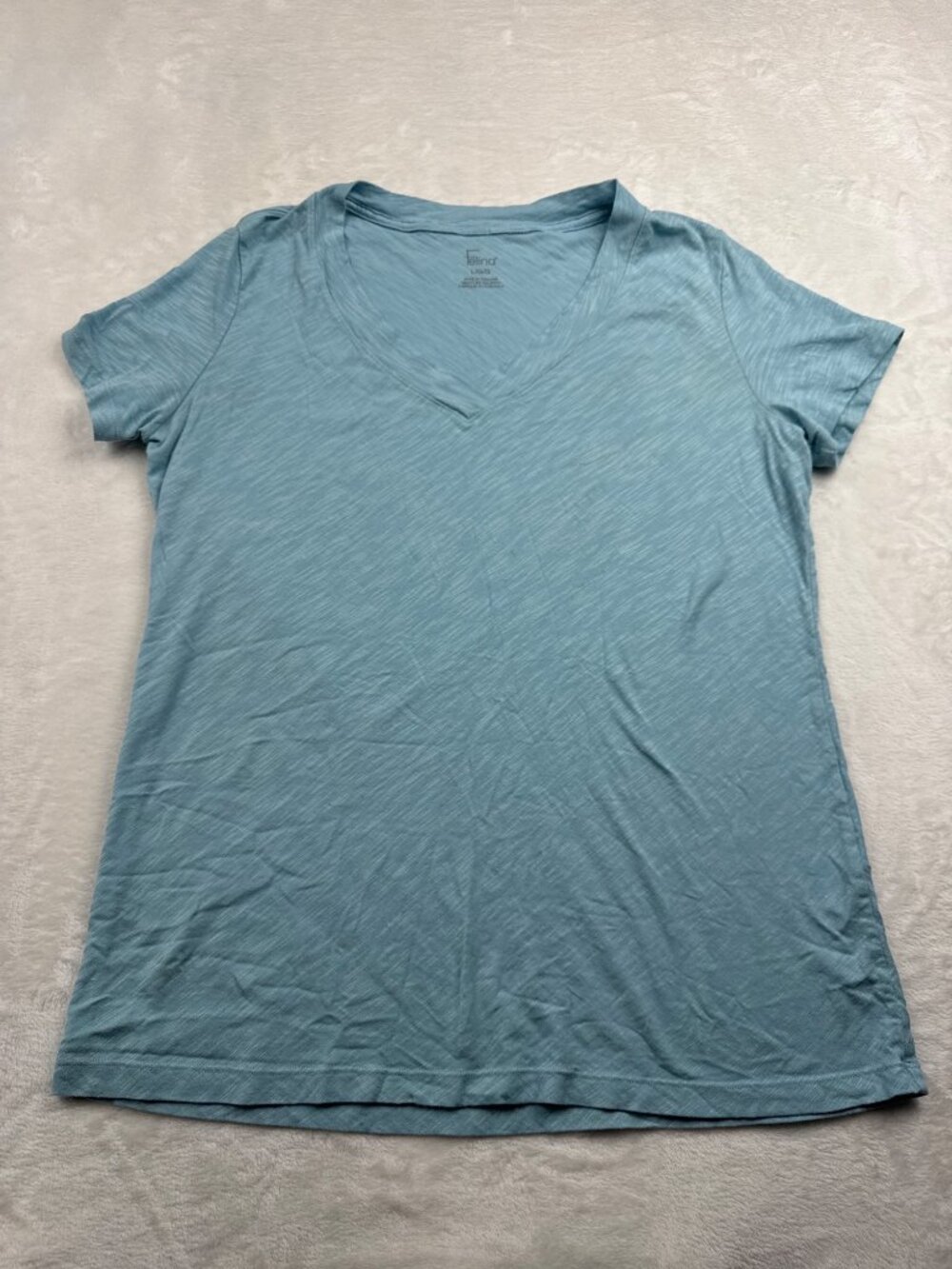 Felina Womens Light Blue V-Neck T-Shirt Size Large Cotton Modal Blend